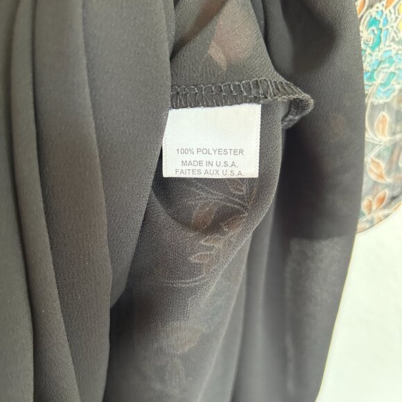 Misa Los Angeles Dress XS Black Blue Floral Mini Puff Sleeve Chiffon Boho - Picture 12 of 12